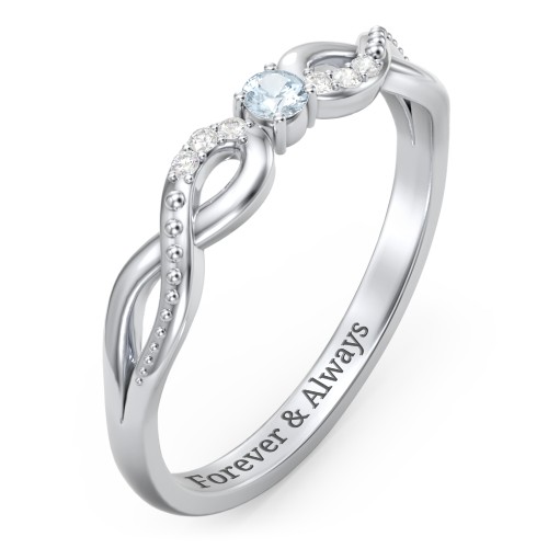 Double Infinity Gemstone Ring with Accents – Sterling Silver with Aquamarine and White Premium Zirconia