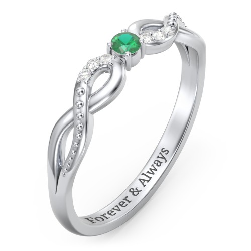 Double Infinity Gemstone Ring with Accents – Sterling Silver with Emerald and White Premium Zirconia