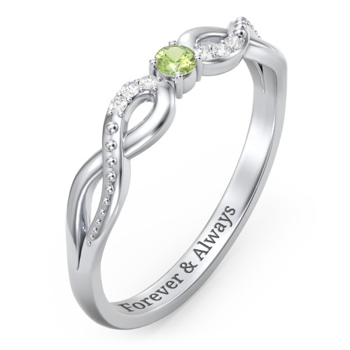 Double Infinity Gemstone Ring with Accents – Sterling Silver with Peridot and Diamond