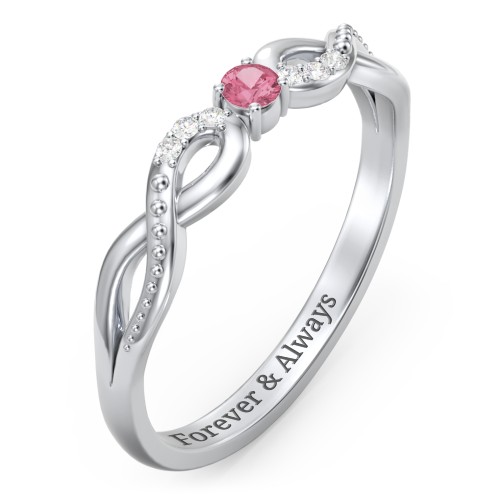 Double Infinity Gemstone Ring with Accents – Sterling Silver with Pink Tourmaline and Diamond