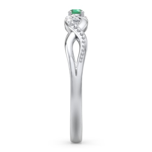 Double Infinity Gemstone Ring with Accents – Sterling Silver with Emerald and Lab Diamond