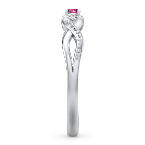 Double Infinity Gemstone Ring with Accents – Sterling Silver with Ruby and White Premium Zirconia
