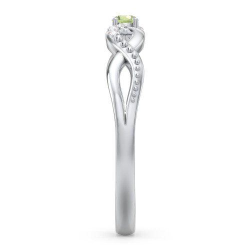 Double Infinity Gemstone Ring with Accents – Sterling Silver with Peridot and Lab Diamond