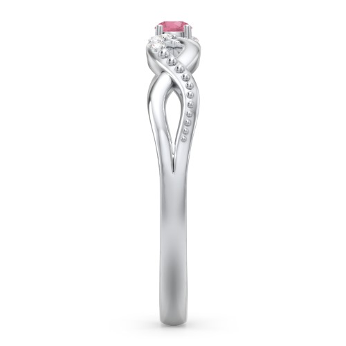 Double Infinity Gemstone Ring with Accents – Sterling Silver with Pink Tourmaline and Diamond