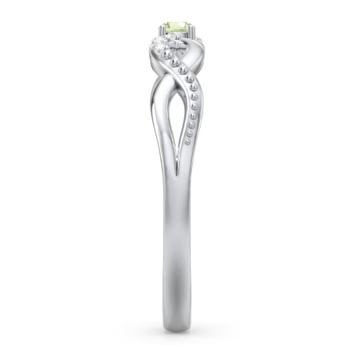 Double Infinity Gemstone Ring with Accents – Sterling Silver with Peridot and Diamond