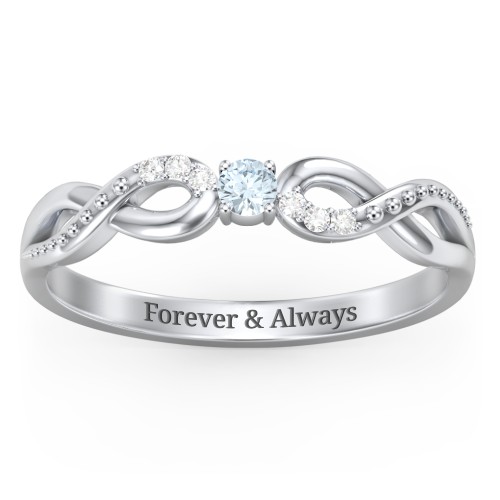 Double Infinity Gemstone Ring with Accents – Sterling Silver with Aquamarine and White Premium Zirconia