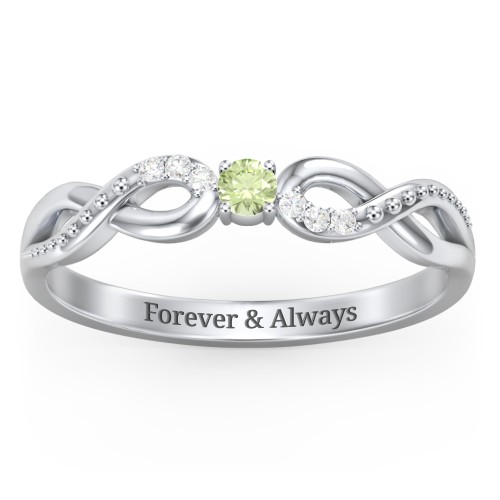 Double Infinity Gemstone Ring with Accents – Sterling Silver with Peridot and Diamond