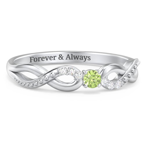 Double Infinity Gemstone Ring with Accents – Sterling Silver with Peridot and Lab Diamond