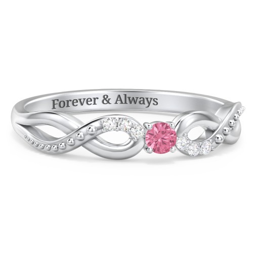 Double Infinity Gemstone Ring with Accents – Sterling Silver with Pink Tourmaline and Diamond