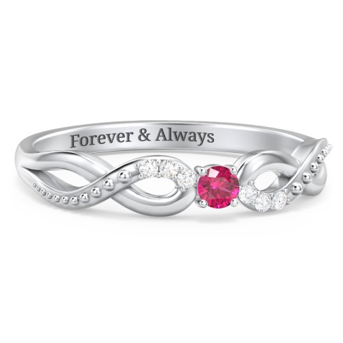 Double Infinity Gemstone Ring with Accents – Sterling Silver with Ruby and White Premium Zirconia