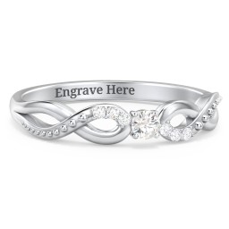 Double Infinity Gemstone Ring with Accents in 10K Solid White Gold with Cubic Zirconia and White Premium Zirconia