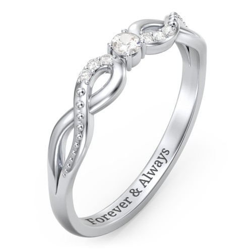 Double Infinity Gemstone Ring with Accents – 10K White Gold with Cubic Zirconia and White Premium Zirconia