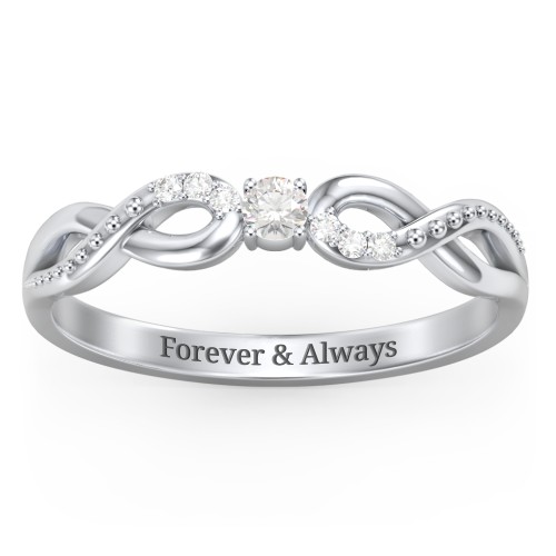 Double Infinity Gemstone Ring with Accents – 10K White Gold with Cubic Zirconia and White Premium Zirconia
