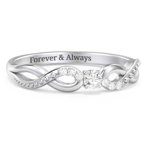 Double Infinity Gemstone Ring with Accents – 10K White Gold with Cubic Zirconia and White Premium Zirconia