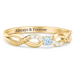 Double Infinity Gemstone Ring with Accents in 10K Solid Yellow Gold with Blue Topaz and White Premium Zirconia