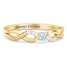 Double Infinity Gemstone Ring with Accents in 10K Solid Yellow Gold with Blue Topaz and White Premium Zirconia