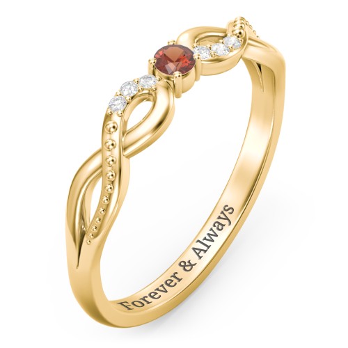Double Infinity Gemstone Ring with Accents – 10K Yellow Gold with Garnet and White Premium Zirconia