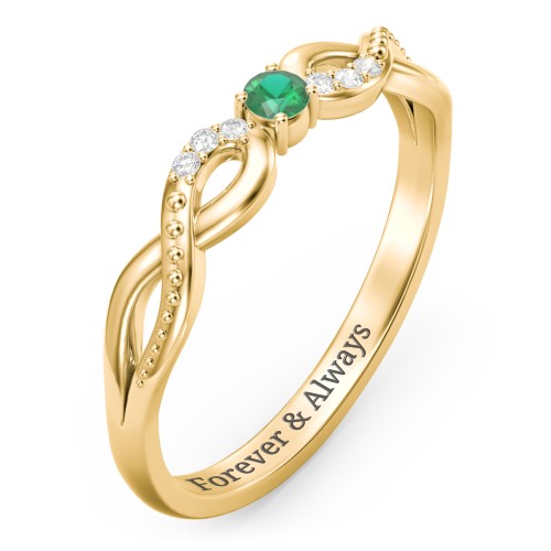 Double Infinity Gemstone Ring with Accents – 10K Yellow Gold with Emerald and White Premium Zirconia