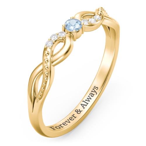 Double Infinity Gemstone Ring with Accents – 10K Yellow Gold with Blue Topaz and White Premium Zirconia