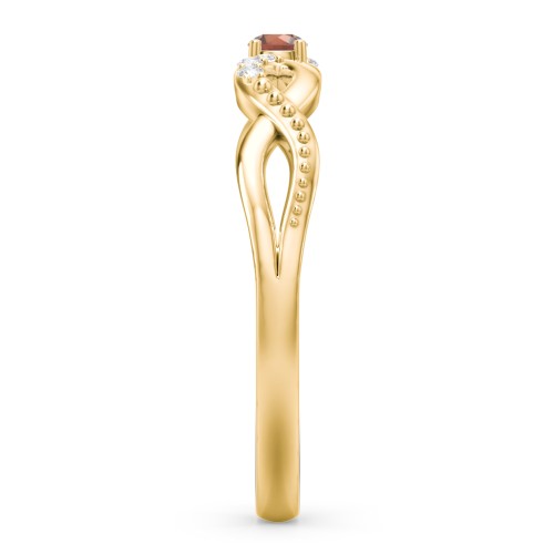 Double Infinity Gemstone Ring with Accents – 10K Yellow Gold with Garnet and White Premium Zirconia