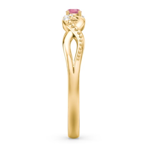 Double Infinity Gemstone Ring with Accents – 10K Yellow Gold with Pink Tourmaline and White Premium Zirconia