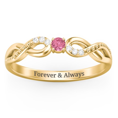 Double Infinity Gemstone Ring with Accents – 10K Yellow Gold with Pink Tourmaline and White Premium Zirconia