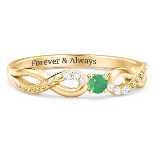 Double Infinity Gemstone Ring with Accents – 10K Yellow Gold with Emerald and White Premium Zirconia