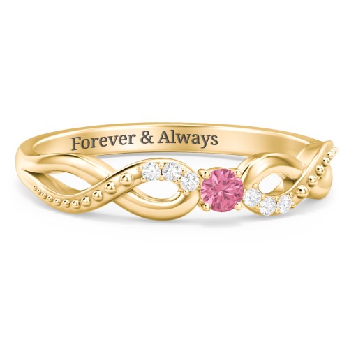 Double Infinity Gemstone Ring with Accents – 10K Yellow Gold with Pink Tourmaline and White Premium Zirconia