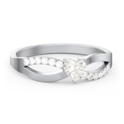 Split Shank Heart Promise Ring in 925 Sterling Silver with Cubic Zirconia and White Premium Zirconia