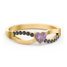 Split Shank Heart Promise Ring in 18K Gold Plated Silver with Alexandrite and Black Premium Zirconia