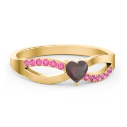 Split Shank Heart Promise Ring in 18K Gold Plated Silver with Garnet and Red Premium Zirconia