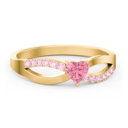 Split Shank Heart Promise Ring in 18K Gold Plated Silver with Pink Tourmaline and Fancy Pink Premium Zirconia