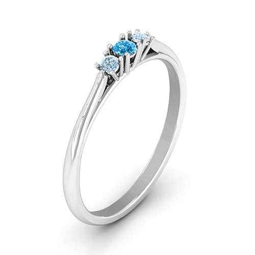 Trinity Ring on Classic Band – Sterling Silver with Blue Topaz and Aquamarine