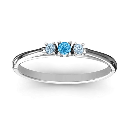 Trinity Ring on Classic Band – Sterling Silver with Blue Topaz and Aquamarine