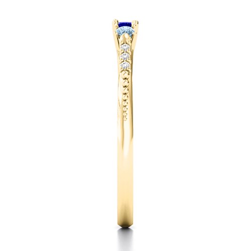 Trinity Ring on Accented Band – 14K Yellow Gold with Blue Sapphire, Aquamarine, and White Premium Zirconia