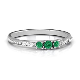 Trinity Ring on Accented Band in 925 Sterling Silver with Emerald and White Premium Zirconia