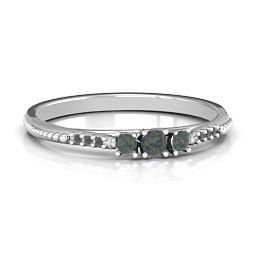 Trinity Ring on Accented Band in 925 Sterling Silver with Alexandrite and Black Premium Zirconia