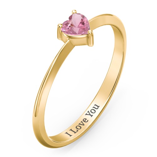Solitaire Heart Gemstone Ring with Tapered Knife Edge Band – 18K Gold Plated Silver with Pink Tourmaline