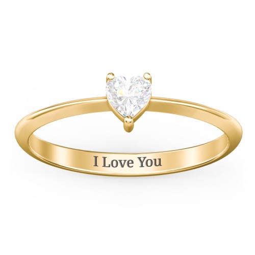 Solitaire Heart Gemstone Ring with Tapered Knife Edge Band – 14K Yellow Gold with Cubic Zirconia