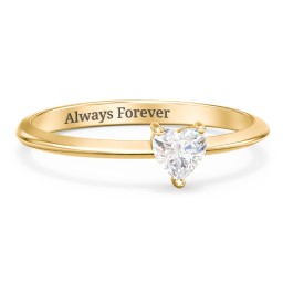 Solitaire Heart Gemstone Ring with Tapered Knife Edge Band in 18K Gold Plated Silver with Cubic Zirconia