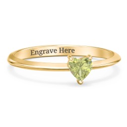 Solitaire Heart Gemstone Ring with Tapered Knife Edge Band in 18K Gold Plated Silver with Peridot