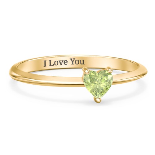 Solitaire Heart Gemstone Ring with Tapered Knife Edge Band – 18K Gold Plated Silver with Peridot