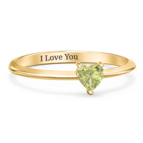 Solitaire Heart Gemstone Ring with Tapered Knife Edge Band – 18K Gold Plated Silver with Peridot