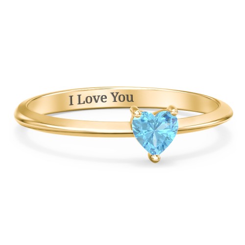Solitaire Heart Gemstone Ring with Tapered Knife Edge Band – 18K Gold Plated Silver with Blue Topaz