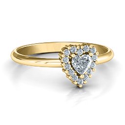 Heart with Halo Promise Ring in 14K Solid Yellow Gold