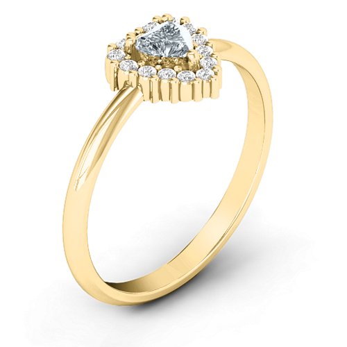 Heart with Halo Promise Ring – 14K Yellow Gold with Cubic Zirconia and White Premium Zirconia