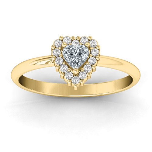 Heart with Halo Promise Ring – 14K Yellow Gold with Cubic Zirconia and White Premium Zirconia