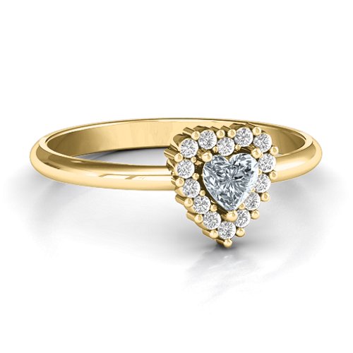 Heart with Halo Promise Ring – 10K Yellow Gold with Cubic Zirconia and White Premium Zirconia