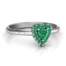 Heart with Halo Promise Ring in 925 Sterling Silver with Emerald and Green Premium Zirconia