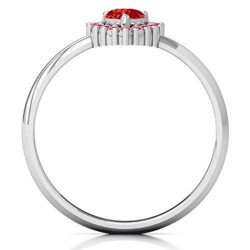 Heart with Halo Promise Ring – Sterling Silver with Garnet and Red Premium Zirconia